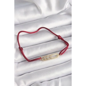Kırmızı İpli Asansörlü Zirkon Taşlı Gold Messika Model Kadın Bileklik