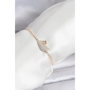 Kuğu Model Zirkon Taşlı Gold Renk Asansörlü Su Yolu Bileklik