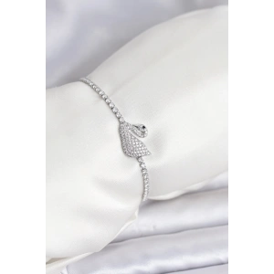 Kuğu Model Zirkon Taşlı Gümüş Renk Asansörlü Su Yolu Bileklik