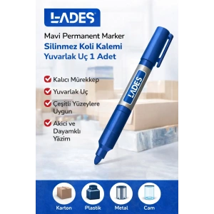 Lades Mavi Permanent Marker Silinmez Koli Kalemi Yuvarlak Uç 1 Adet