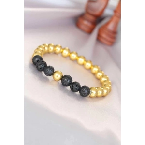 Lav Doğal Taş Detaylı Hematit Gold Renk Erkek Bileklik