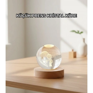 LED Aydınlatmalı 3D Küçük Prens Kristal Küre Ahşap Standlı Masa Gece Lambası