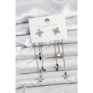 Lotus Model Gümüş Renk Pirinç Sallantılı Kadın Küpe