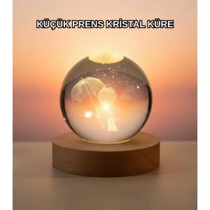 Masif Ahşap Standlı 3D Küçük Prens Kristal Top USB Gece Lambası Sıcak Işık