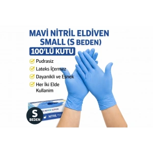 Mavi Nitril Eldiven Small S Beden Pudrasız 100’lü 1 Kutu Tek Kullanımlık Muayene Eldiveni Lateksiz Koruyucu Eldiven