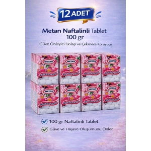 Metan Naftalinli Tablet 100 gr Güve Önleyici Dolap ve Çekmece Koruyucu 12 Adet