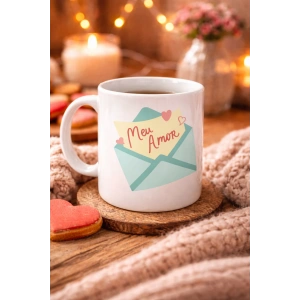 Meu Amor Tasarımlı Porselen Kupa Model 11 - Romantik Kalp Desenli Sevgili Kupası - Özel Tasarım Kahve & Çay Kupası