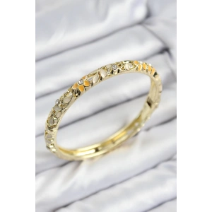 Mineli Pirinç Zirkon Taşlı Sarı Krem Çiçek Motifli Gold Kadın Kelepçe