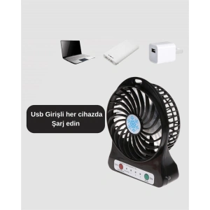 Mini USB Fan – Şarj Edilebilir, Işıklı, 3 Kademe, Taşınabilir Masaüstü Vantilatör