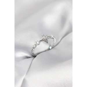 Minimal Kutup Yıldızı Model Zirkon Taşlı Gümüş Renk Kadın Yüzük