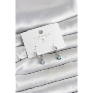 Minimal Nazarlı Model Gümüş Renk Zirkon Taşlı Kadın Küpe