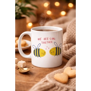 Model 24 We Bee-Long Together Yazılı Sevimli Arı Tasarımlı Porselen Kupa - Sevgiliye Arkadaşa Özel Hediye