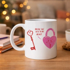 Model 27 – You’re The Key To My Heart Tasarımlı Porselen Kupa - Sevgiliye Arkadaşa Özel Anlamlı Hediye