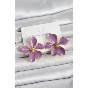 Mor Mineli Çiçek Model Pirinç Kadın Küpe