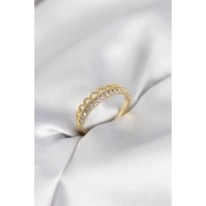 Motif Desenli Gold Renk Zirkon Taşlı Kadın Yüzük