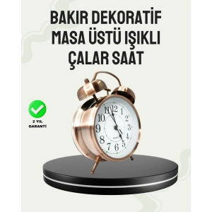 Nostaljik Büyük Boy Metal Masa Saati Bronz Kaplama ve Yüksek Sesli Alarm