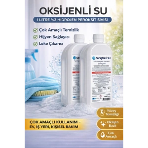 Oksijenli Su 1 Litre 2 Adet Set %3 Hidrojen Peroksit Solüsyonu Çok Amaçlı Temizlik ve Hijyen Sıvısı