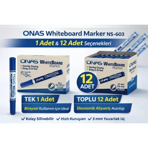 ONAS Whiteboard Marker NS-603 Mavi Tahta Kalemi 3 mm Yuvarlak Uç 1 Adet