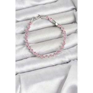 Pembe Kare Zirkon Taşlı Gümüş Renk Pirinç Su Yolu Kadın Bileklik