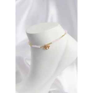 Pembe Renk Boncuklu Nazarlı Göz Figürlü Halhal