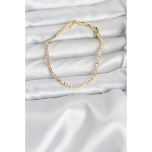 Pembe ve Beyaz Zirkon Taşlı Gold Renk Su Yolu Kadın Bileklik