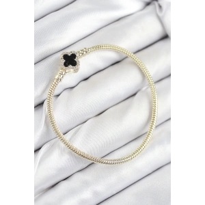 Pirinç Charm Zirkon Taşlı Yonca Model Gold Renk Kadın Bileklik