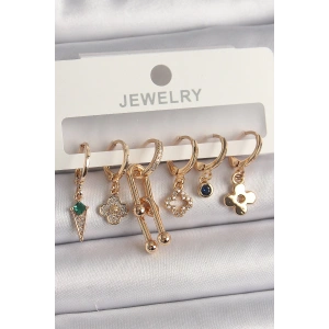 Pirinç Gold Renk Çoklu Figür Kadın Küpe Seti