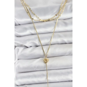 Pirinç Gold Renk Düğüm Model Detaylı 3lü Kombin Y Kadın Kolye