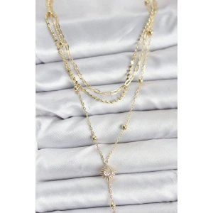 Pirinç Gold Renk Güneş Model Detaylı 3lü Kombin Y Kadın Kolye