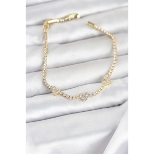 Pirinç Gold Renk Kalp Model Zirkon Taşlı Su Yolu Kadın Bileklik