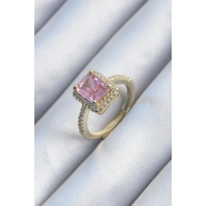 Pirinç Gold Renk Pembe Zirkon Taşlı Kadın Yüzük