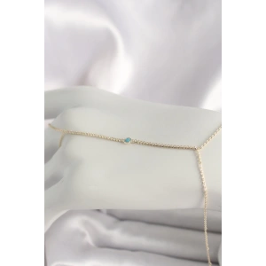 Pirinç Gold Renk Su Yolu Zirkon Taşlı Mavi Taş Detaylı Kadın Şahmeran