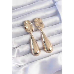 Pirinç Gold Renk Uzun Bombeli Ezme Plaka Küpe