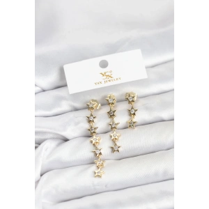 Pirinç Gold Renk Yıldız Model YSX Trio Küpe Seti