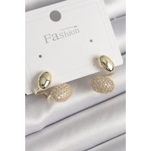 Pirinç Gold Renk Zirkon Taşlı Bombeli Model Kadın Küpe
