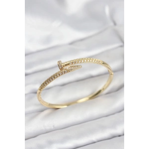 Pirinç Gold Renk Zirkon Taşlı Çivi Model Kadın Kelepçe Bileklik