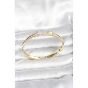 Pirinç Gold Renk Zirkon Taşlı Çivi Model Kadın Kelepçe Bileklik