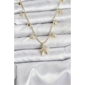 Pirinç Gold Renk Zirkon Taşlı Deniz Yıldızı Model Kadın Kolye