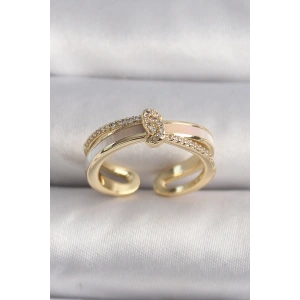 Pirinç Gold Renk Zirkon Taşlı Düğüm Model VIP Seri Kadın Yüzük
