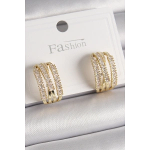 Pirinç Gold Renk Zirkon Taşlı Halka Model Kadın Küpe