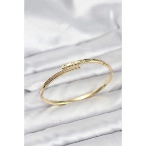Pirinç Gold Renk Zirkon Taşlı Kadın Kelepçe Bileklik