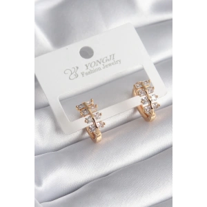 Pirinç Gold Renk Zirkon Taşlı Kadın Küpe