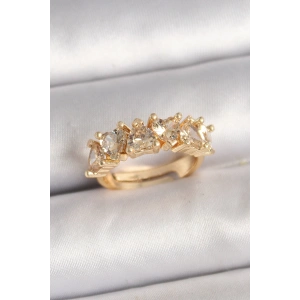 Pirinç Gold Renk Zirkon Taşlı Kalp Model Ayarlanbilir Kadın Yüzük