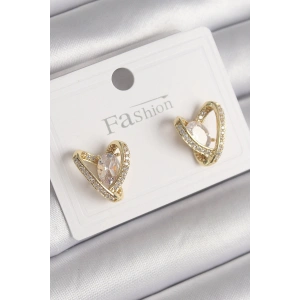 Pirinç Gold Renk Zirkon Taşlı Kalp Model Kadın Küpe
