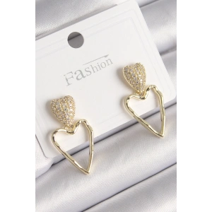 Pirinç Gold Renk Zirkon Taşlı Kalp Model Kadın Küpe