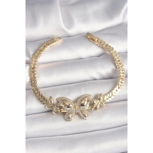 Pirinç Gold Renk Zirkon Taşlı Kelebek Model Kadın Bileklik