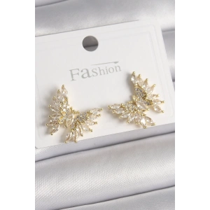 Pirinç Gold Renk Zirkon Taşlı Kelebek Model Kadın Küpe