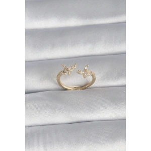Pirinç Gold Renk Zirkon Taşlı Kelebek Model Kadın Yüzük