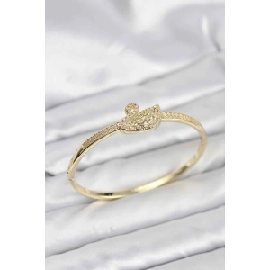 Pirinç Gold Renk Zirkon Taşlı Kuğu Model Kadın Kelepçe Bileklik