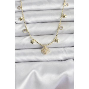 Pirinç Gold Renk Zirkon Taşlı Kutup Yıldızı Model Kadın Kolye